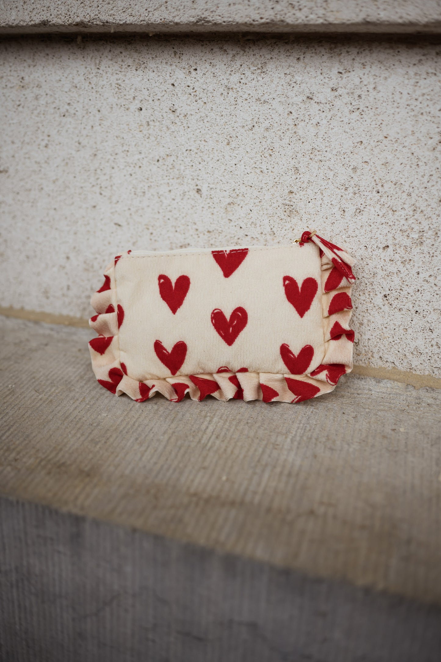 Ecru and Red "Bisous" Pouch