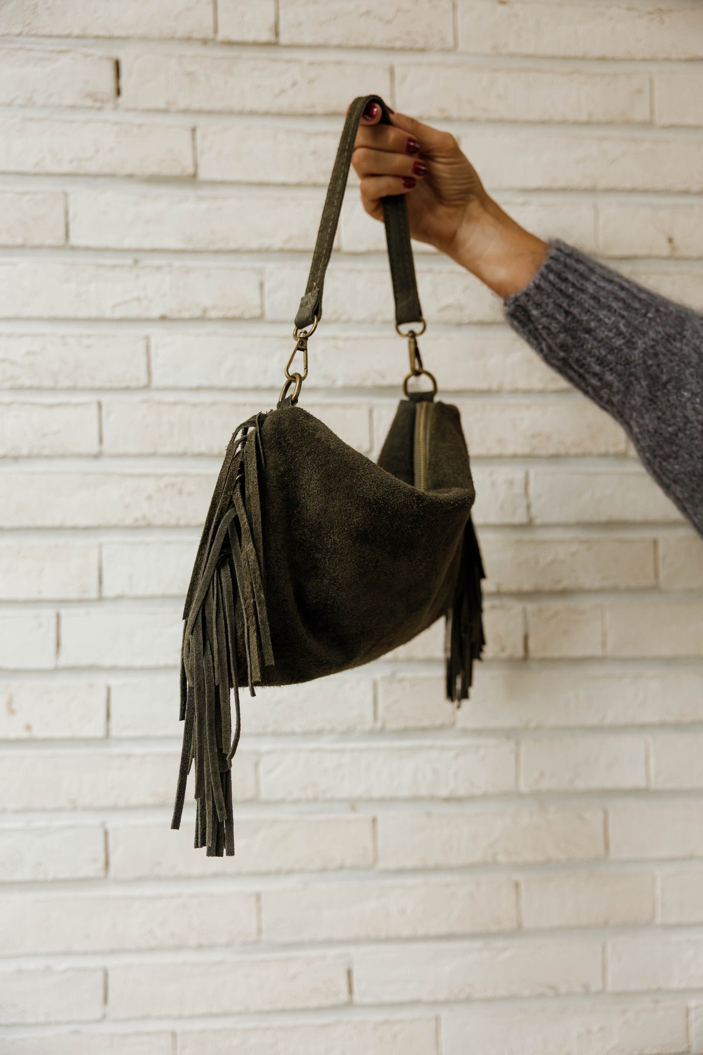 Khaki Fringed Kasia Bag