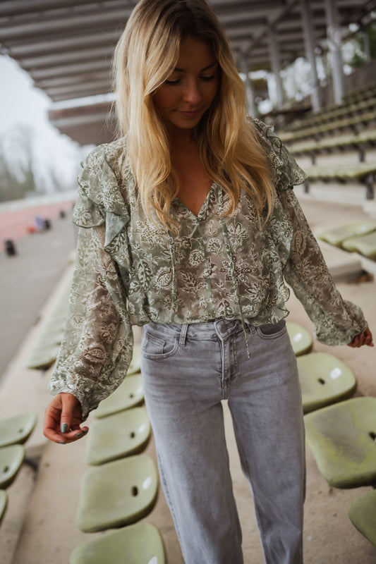 Green and Ecru Reva Blouse