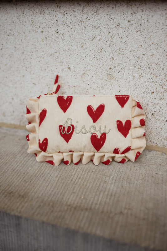 Ecru and Red "Bisous" Pouch