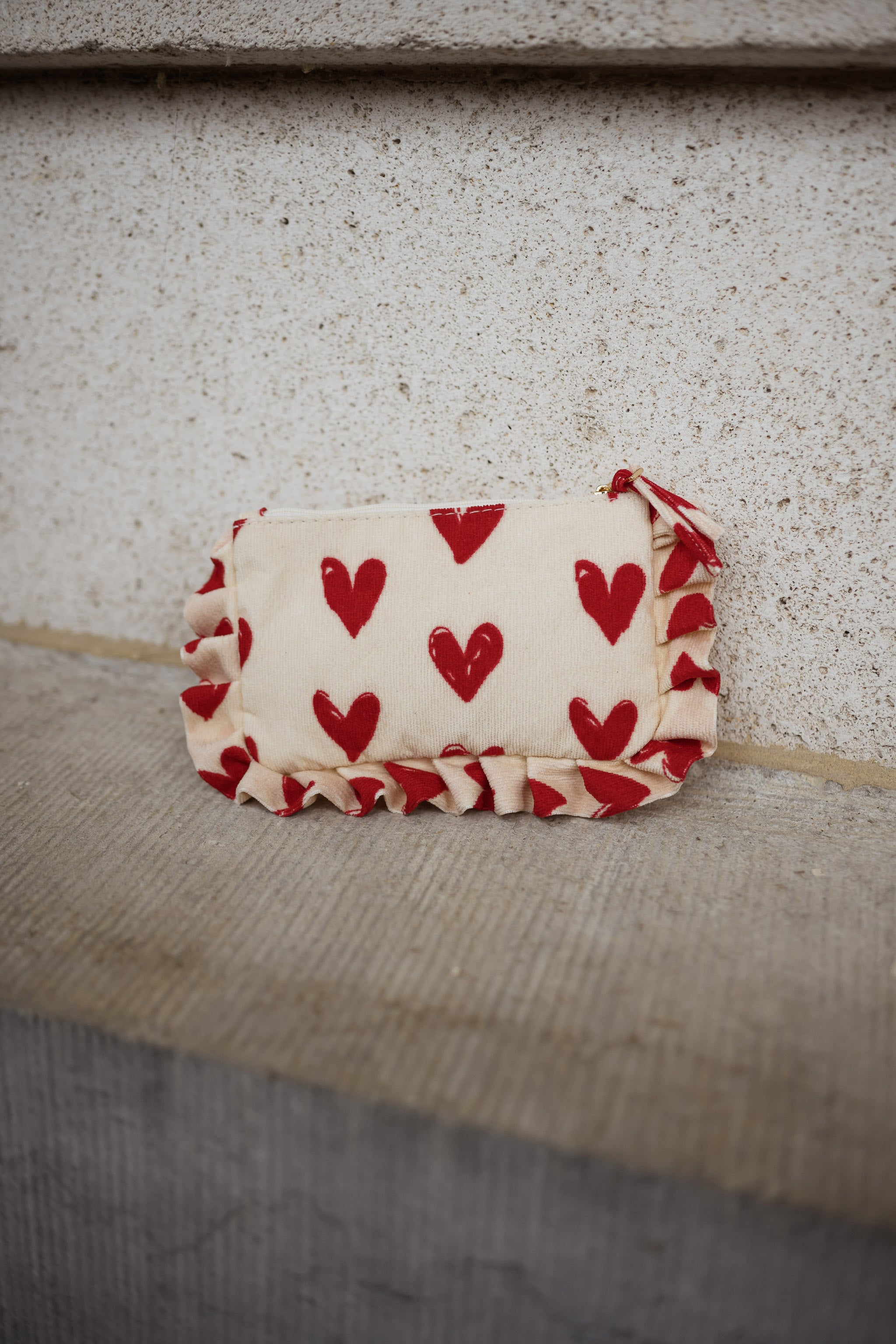 Ecru and Red "Bisous" Pouch