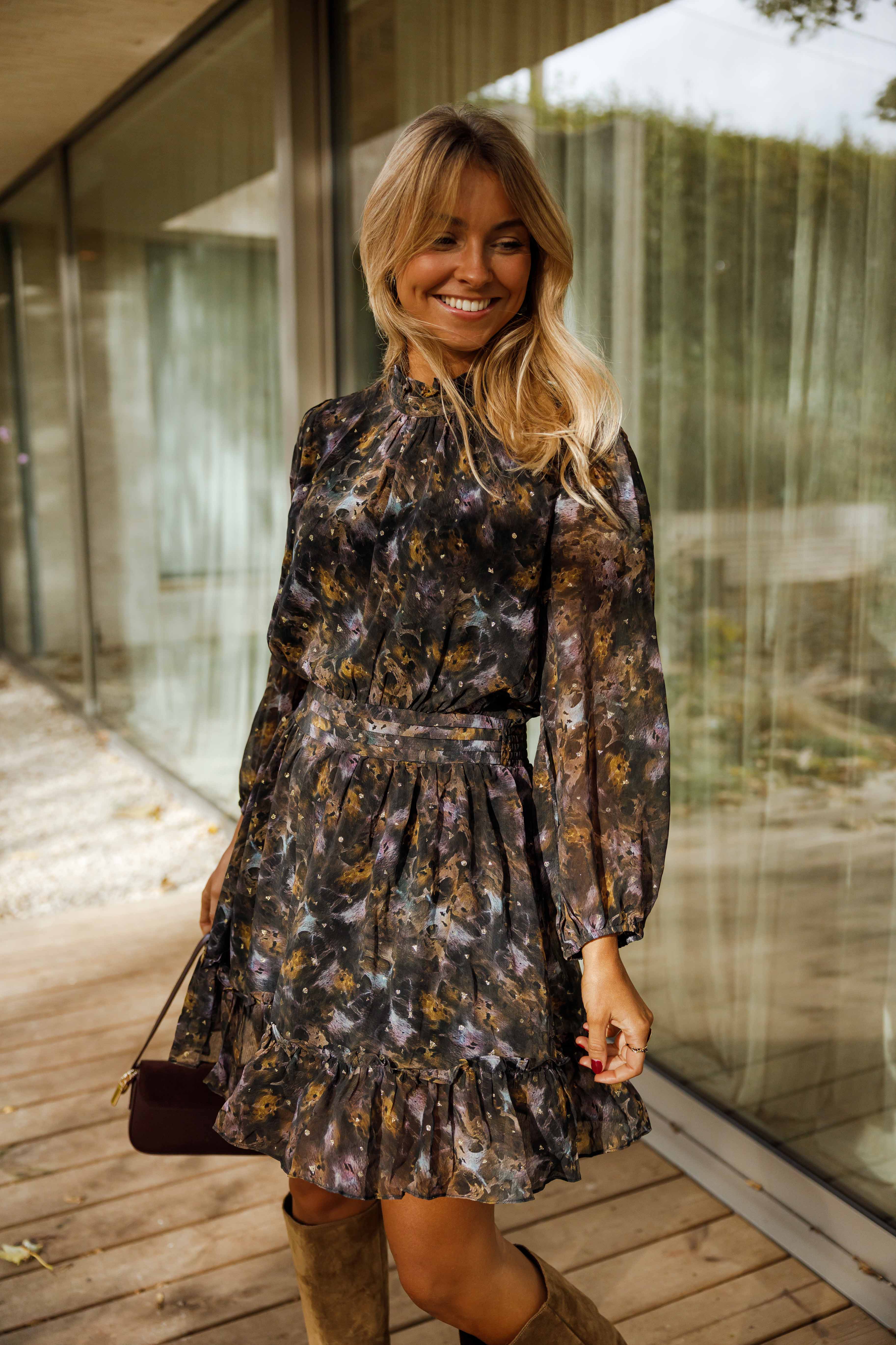 Black Patterned Alexandra Dress