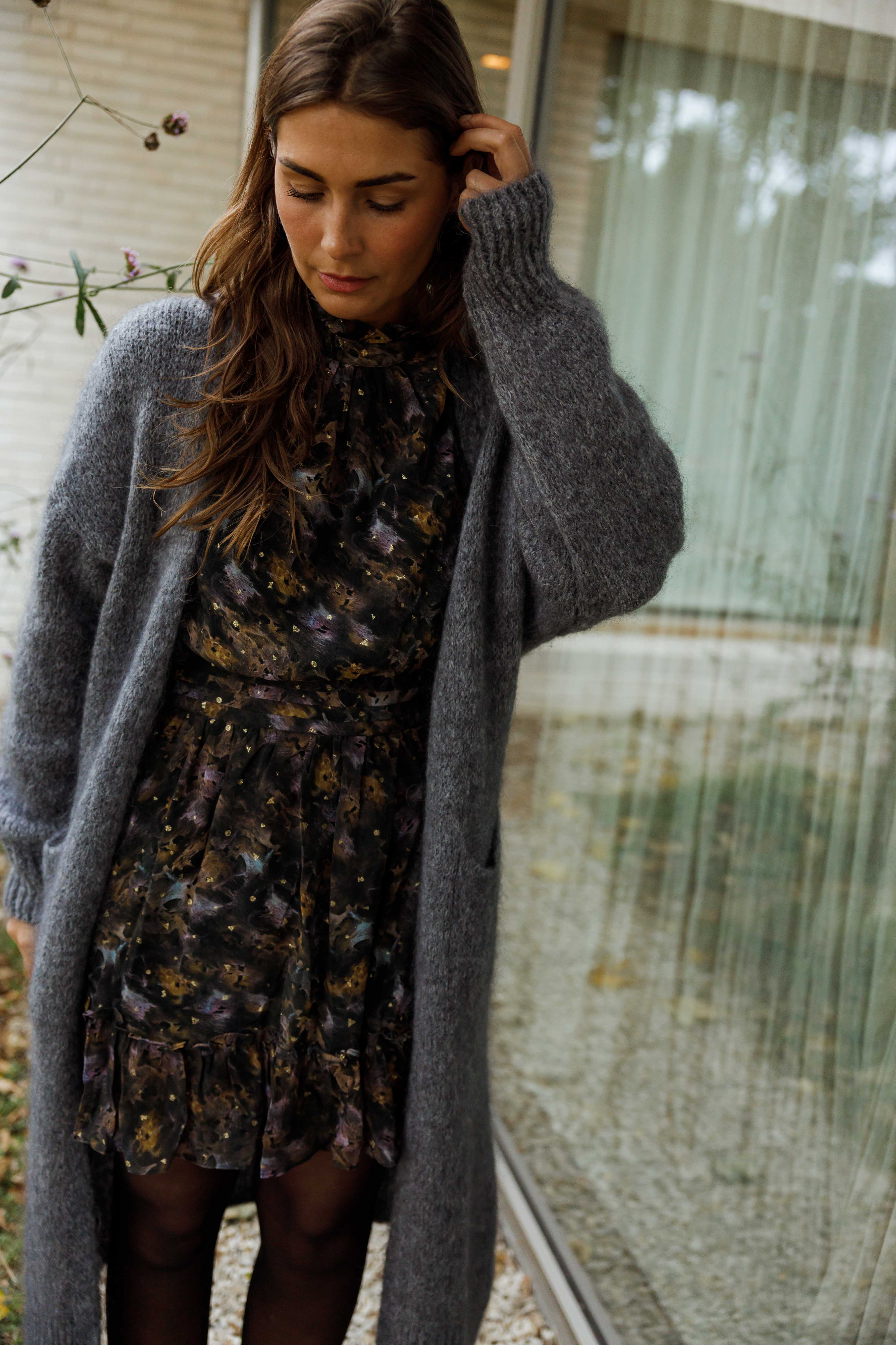 Black Patterned Alexandra Dress