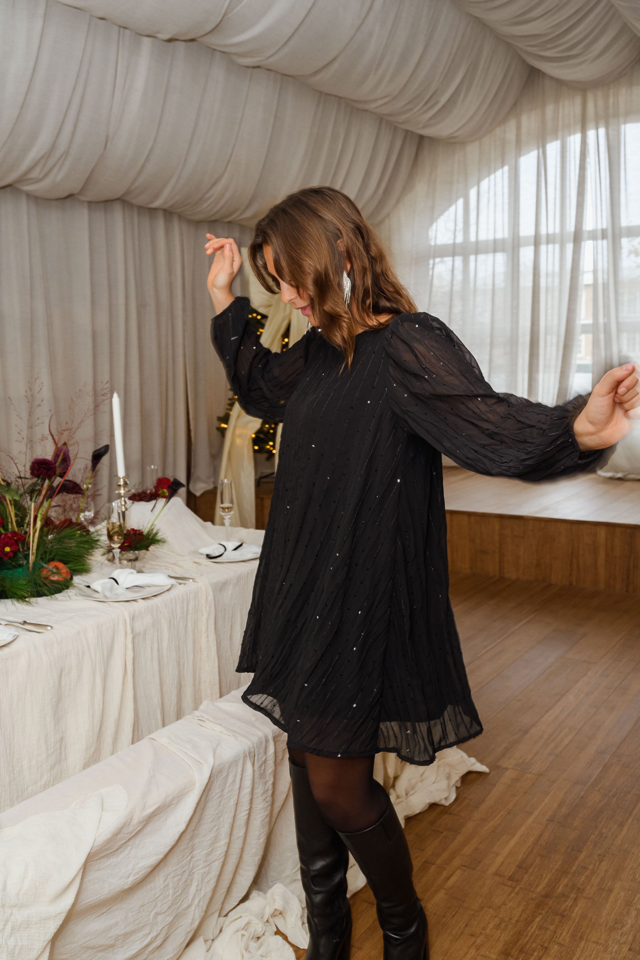 Black Sequin Minie Dress