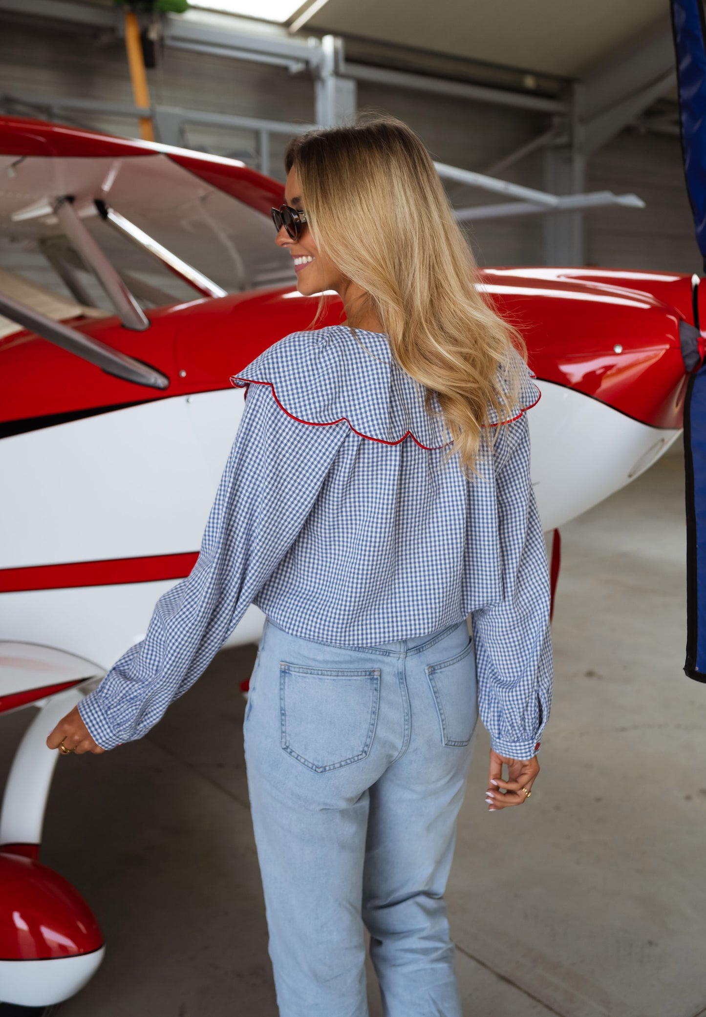 Blue and Ecru Checkered Yelena Shirt