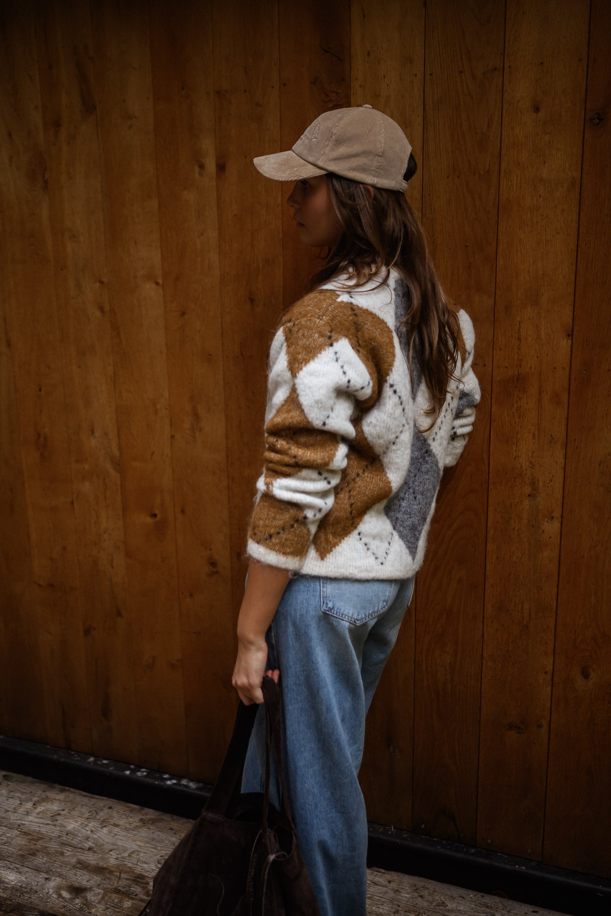 Brown Checkered Diaz Cardigan