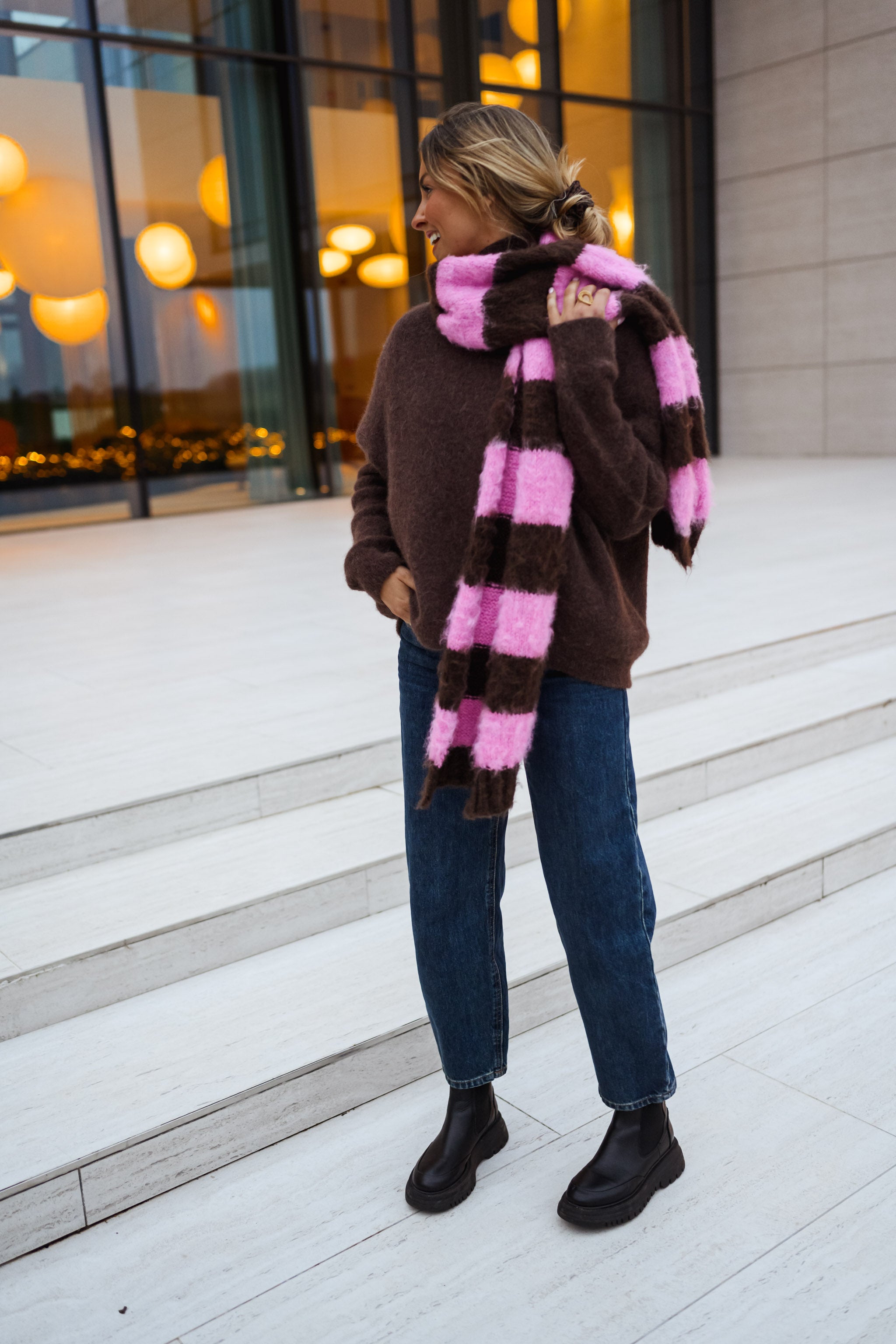 Brown and Pink Striped Stina Scarf