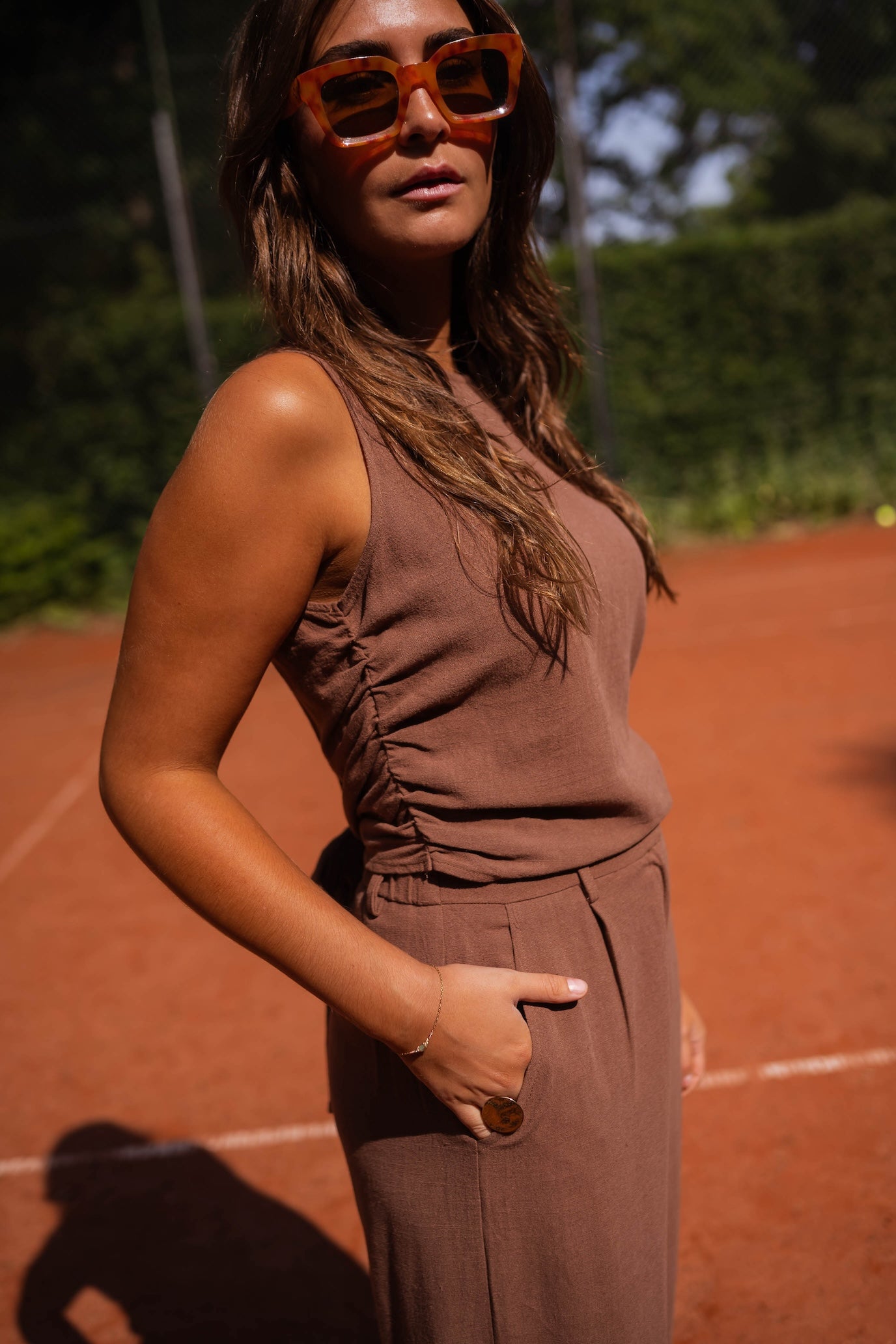 Chocolate Noelie Linen Top