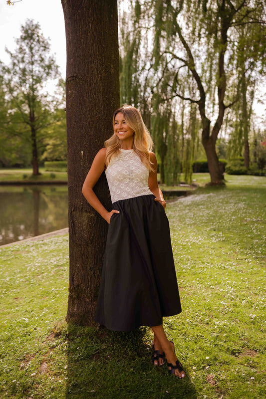 Ecru and Black Deborah Dress