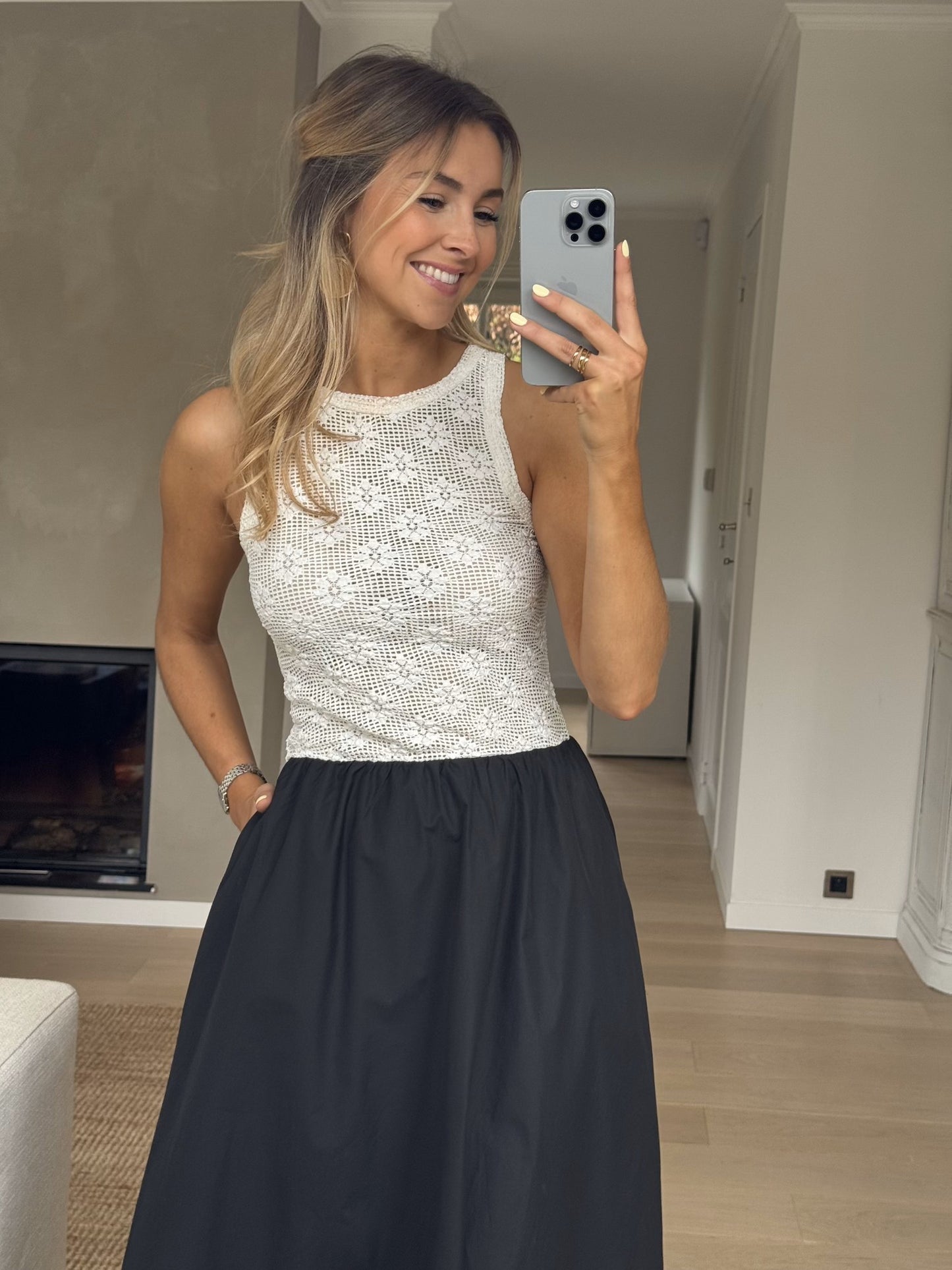 Ecru and Black Deborah Dress