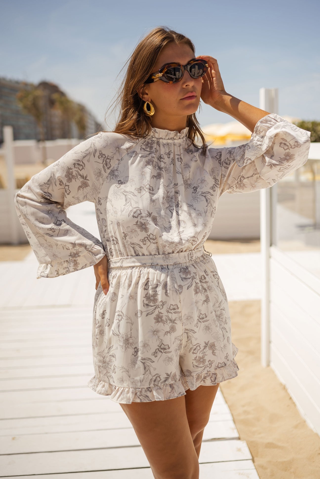 Ecru and Black Floral Ulysse Jumpsuit