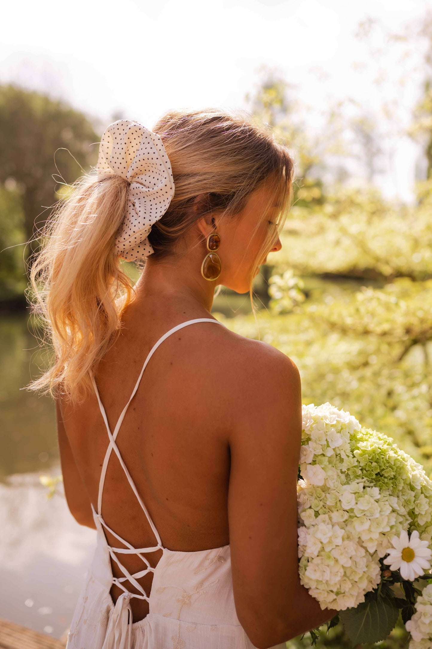 Ecru and Black Polka Dot Esta Scrunchie