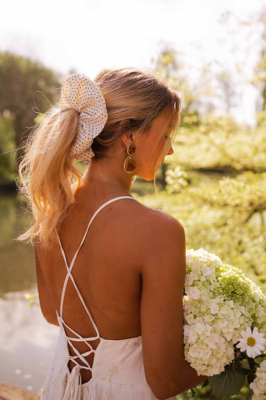 Ecru and Black Polka Dot Esta Scrunchie