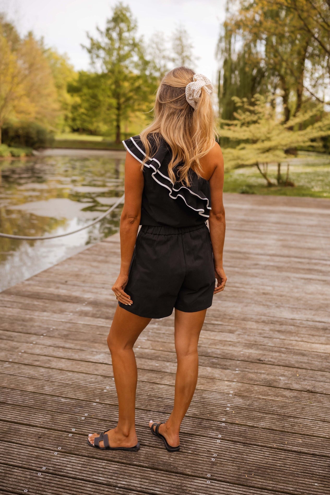 Ecru and Black Polka Dot Esta Scrunchie