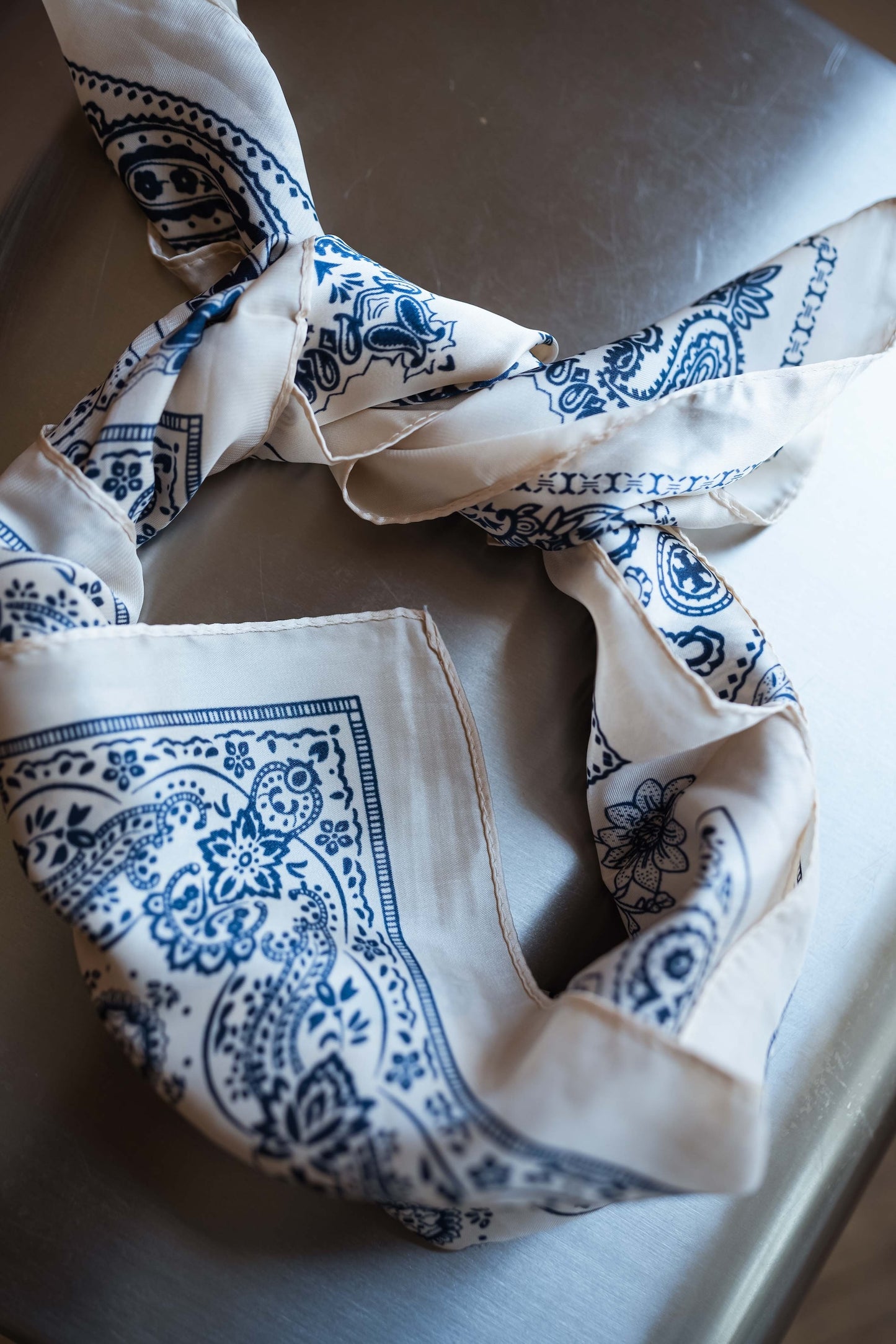 Ecru and Blue Floral Pino Scarf