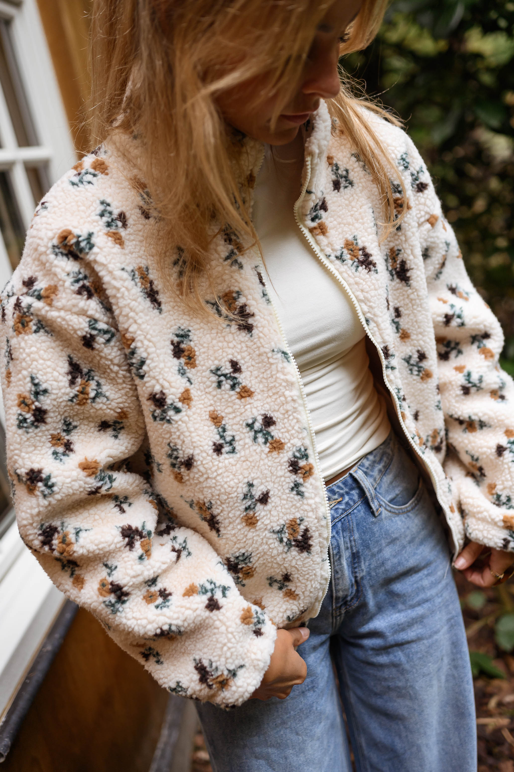 Ecru Floral Alice Fleece Jacket