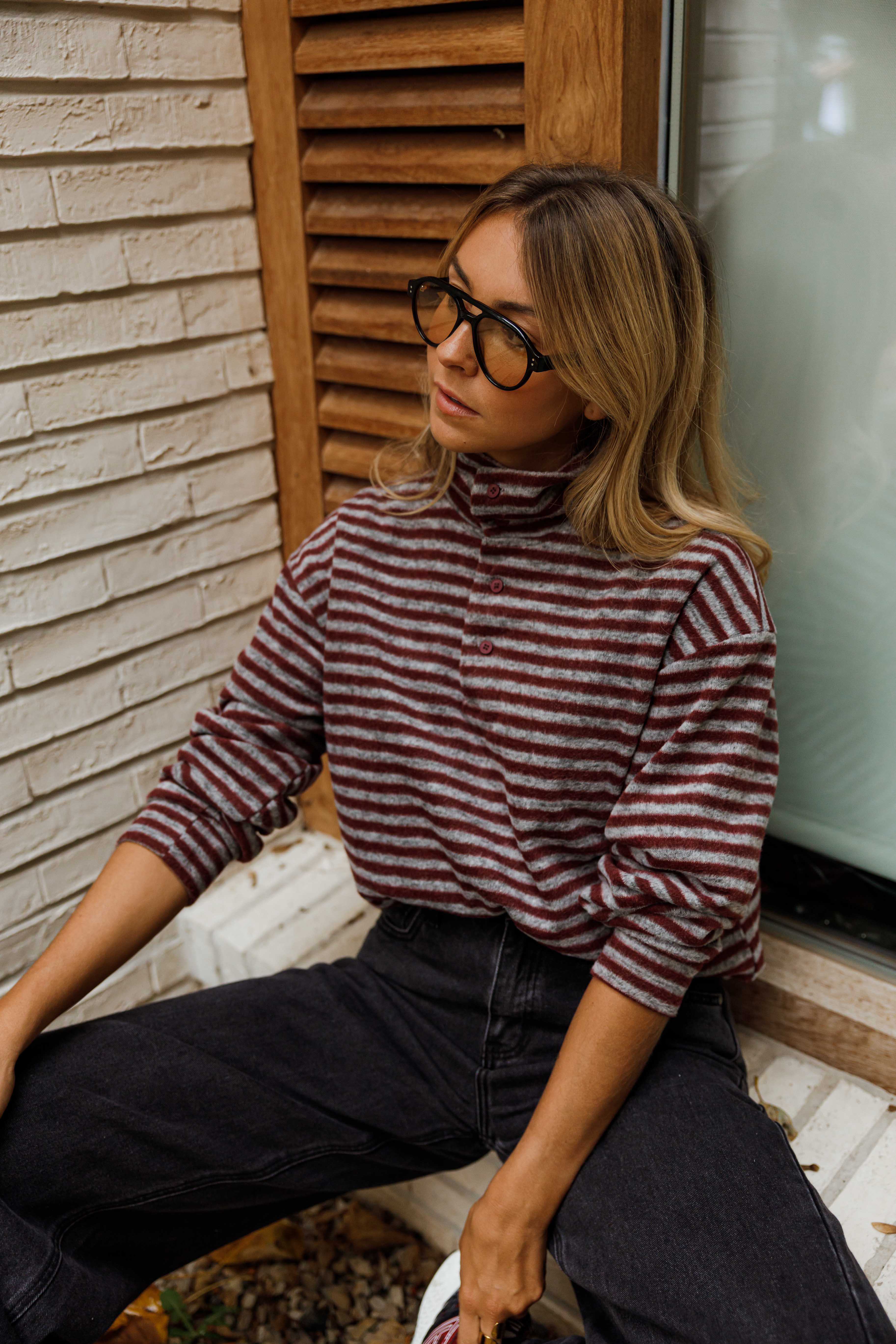 Grey and Burgundy Batista Sweater