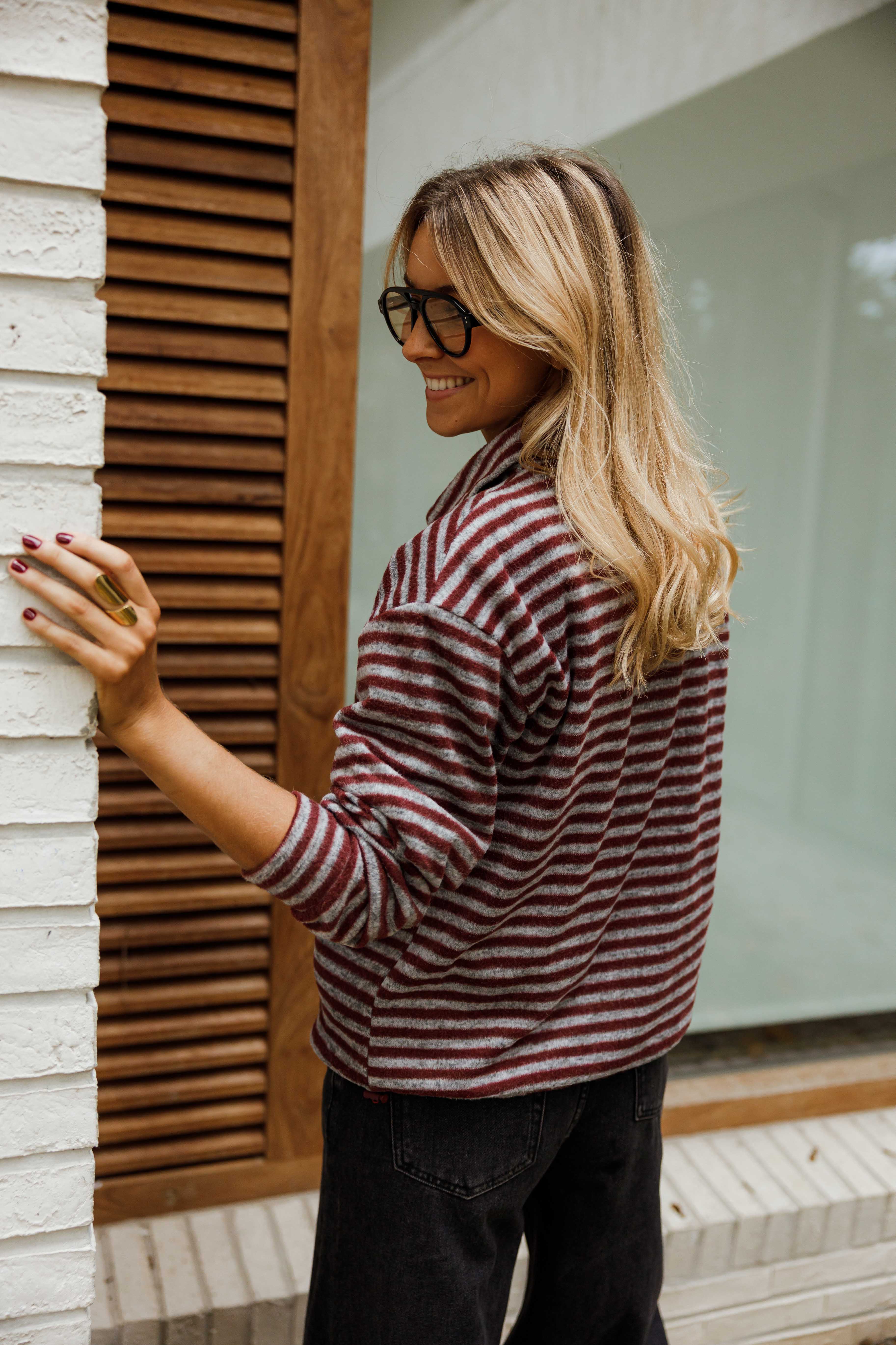 Grey and Burgundy Batista Sweater