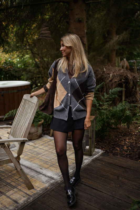 Grey Checkered Georgia Cardigan