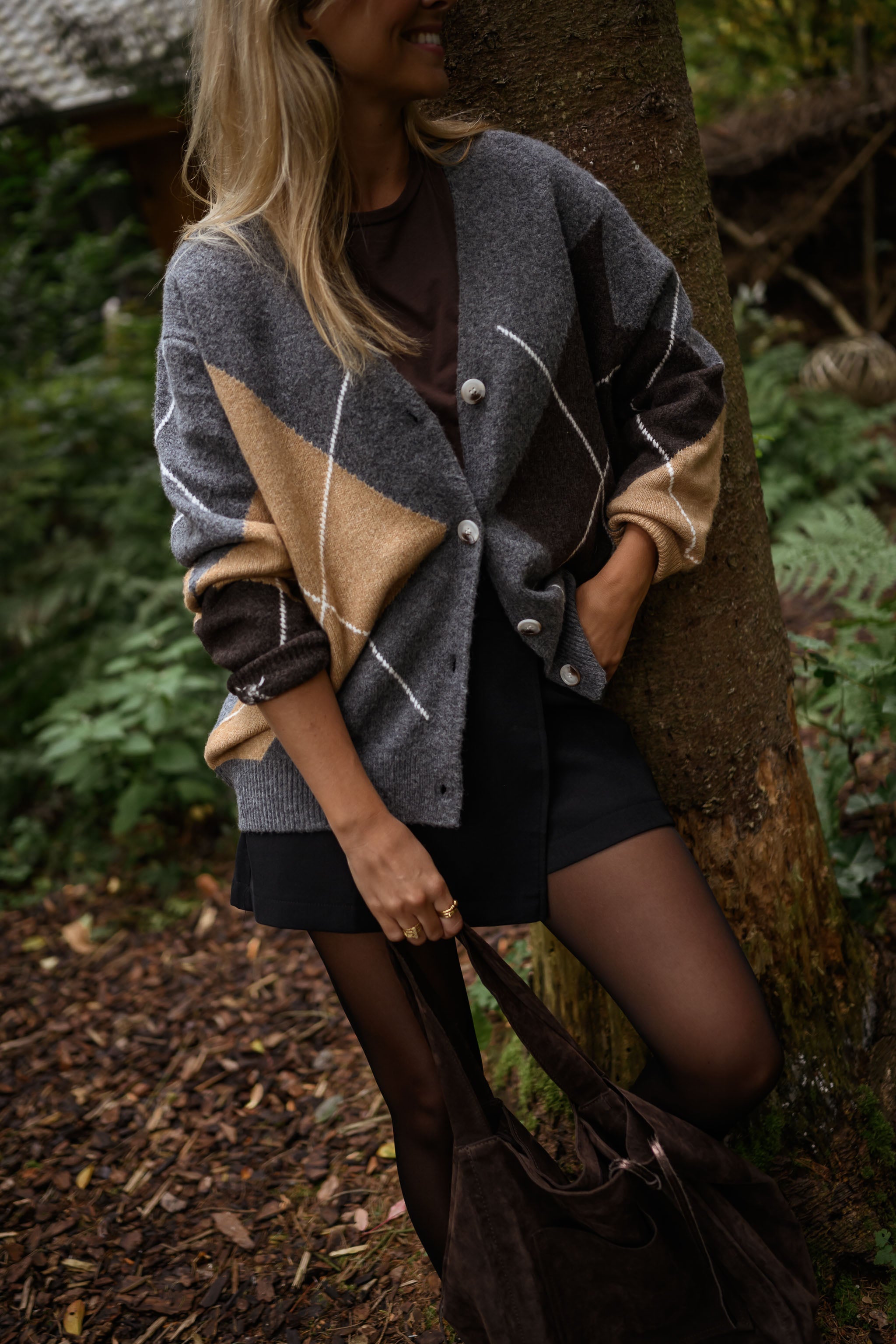 Grey Checkered Georgia Cardigan