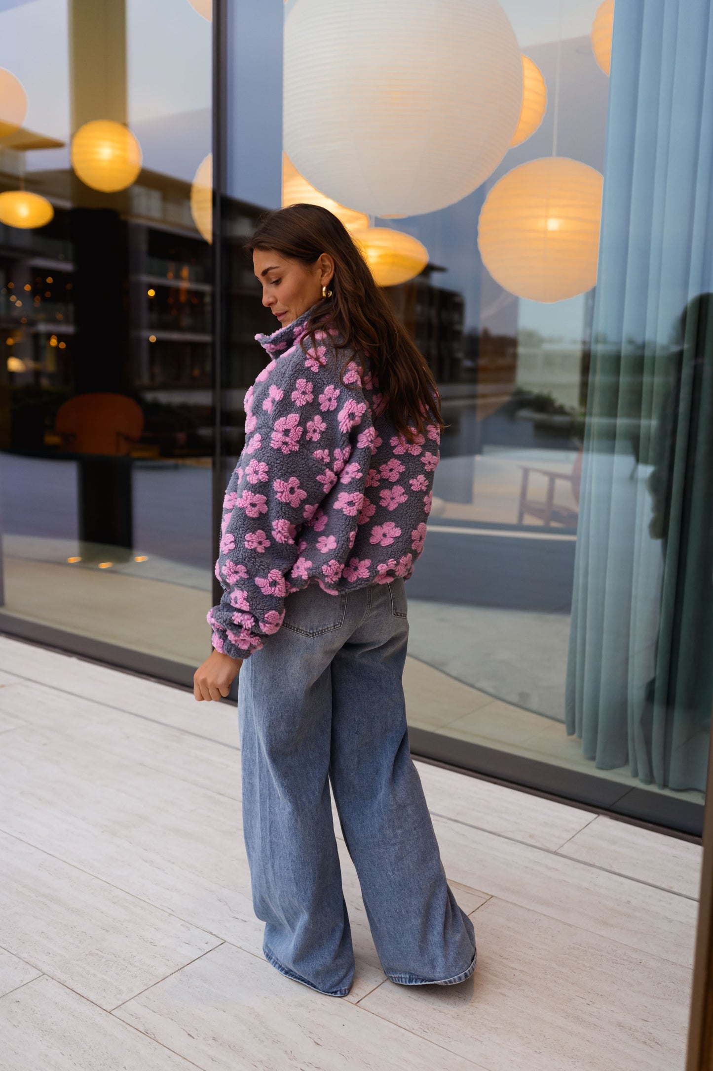 Grey with Pink Floral Tomas Fleece Jacket