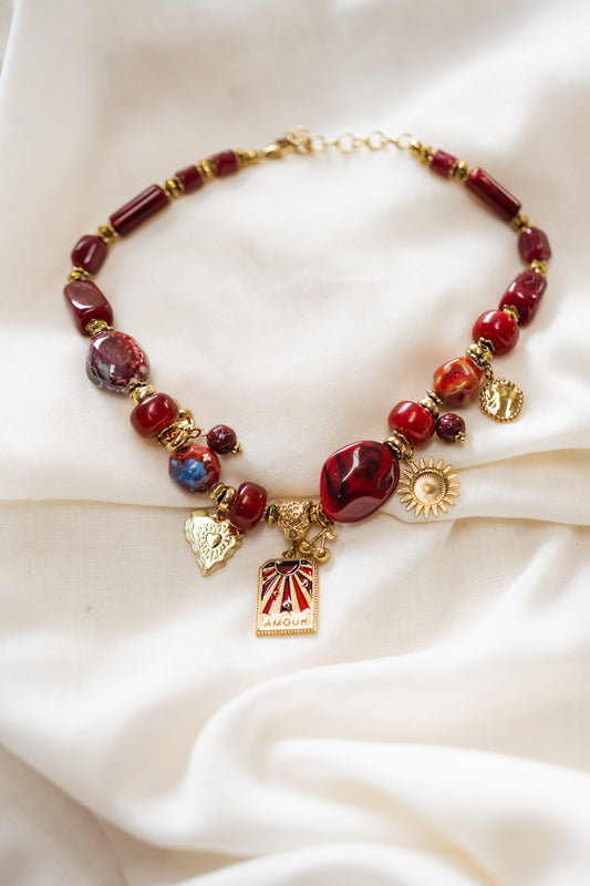 Burgundy and Gold Olpha Necklace