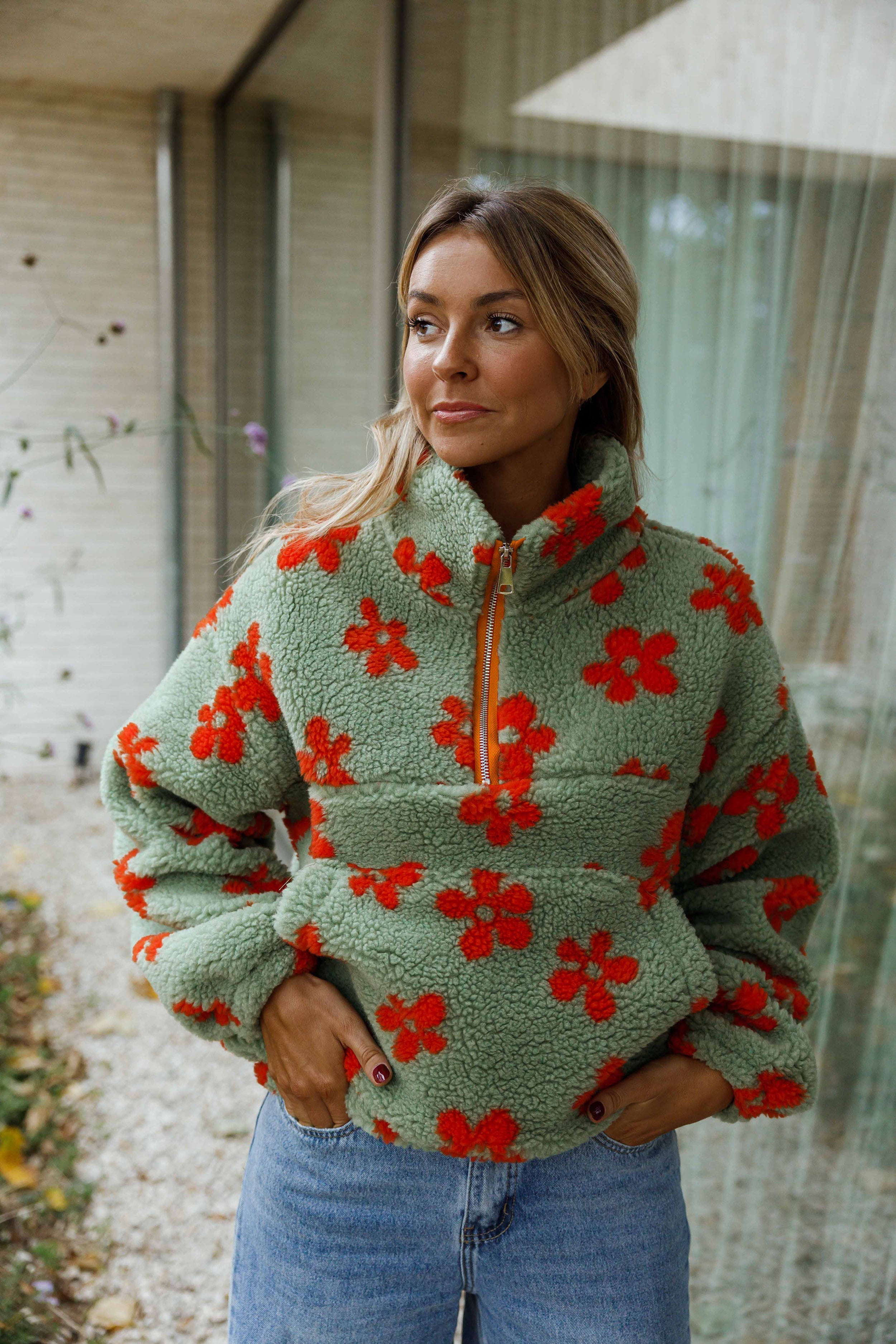 Khaki and Orange Sael Fleece Jacket