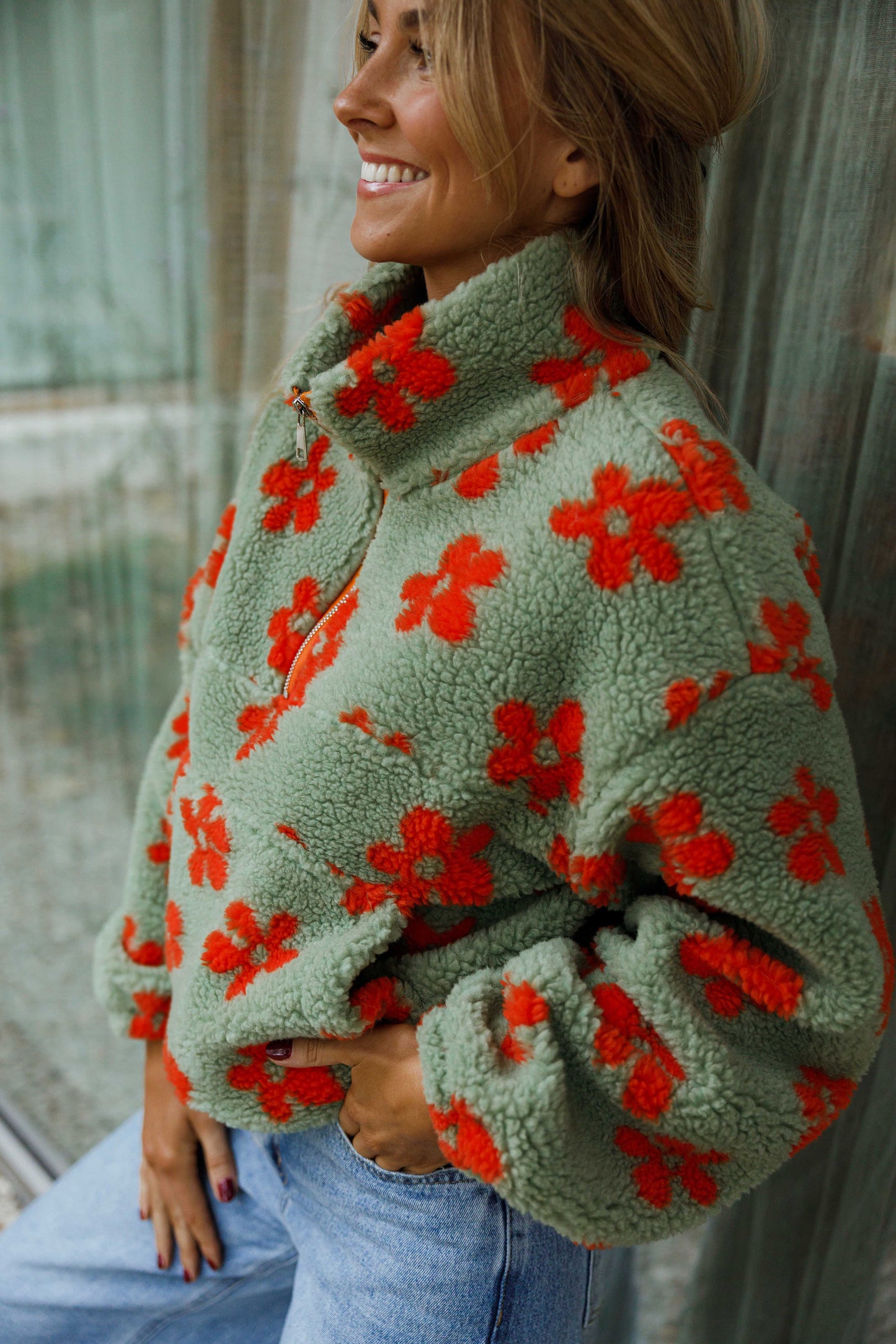 Khaki and Orange Sael Fleece Jacket