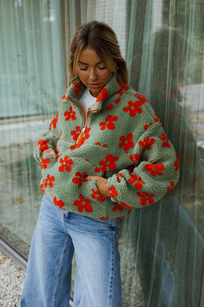 Khaki and Orange Sael Fleece Jacket