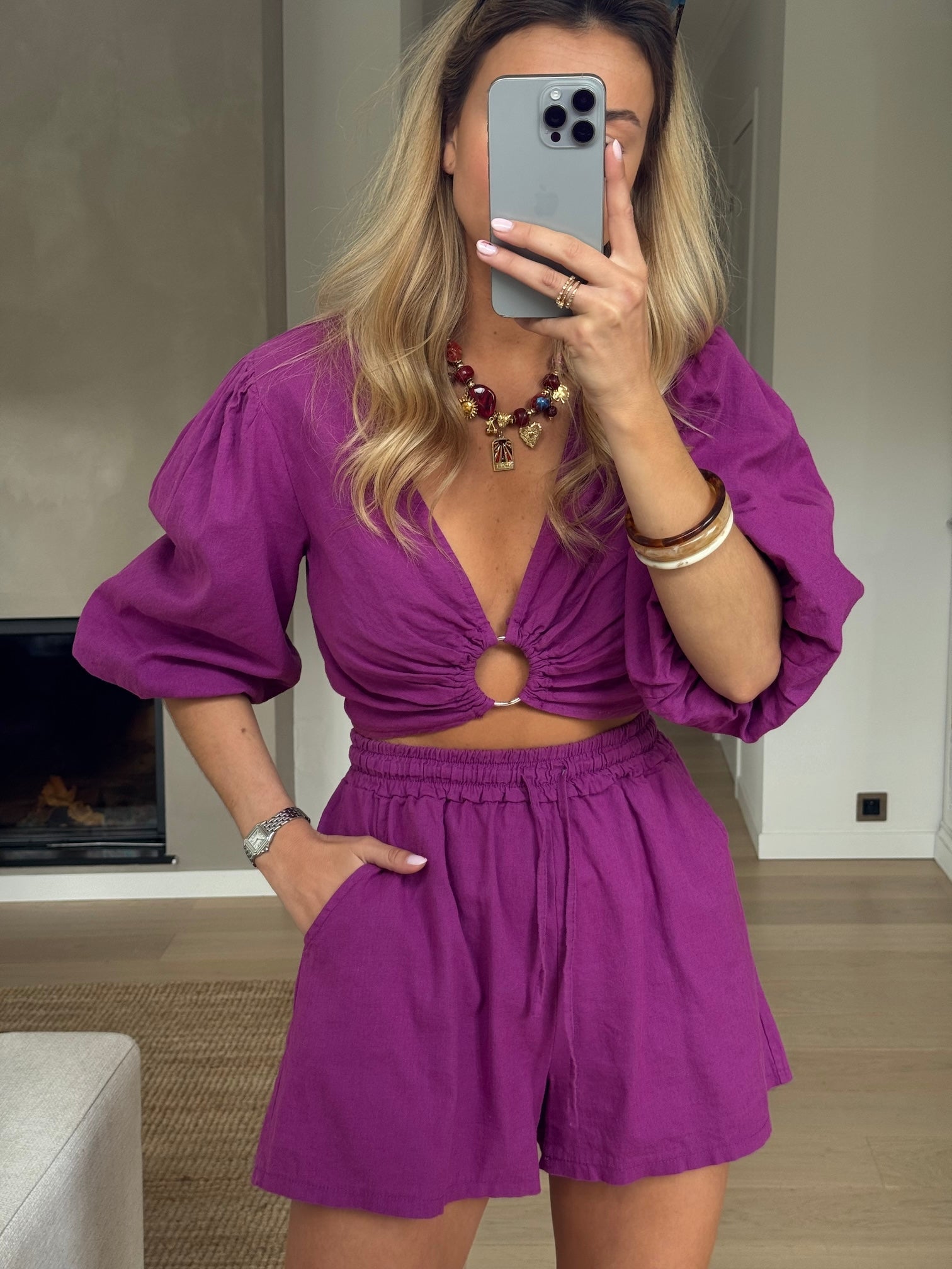 Mauve Enael Linen Shorts