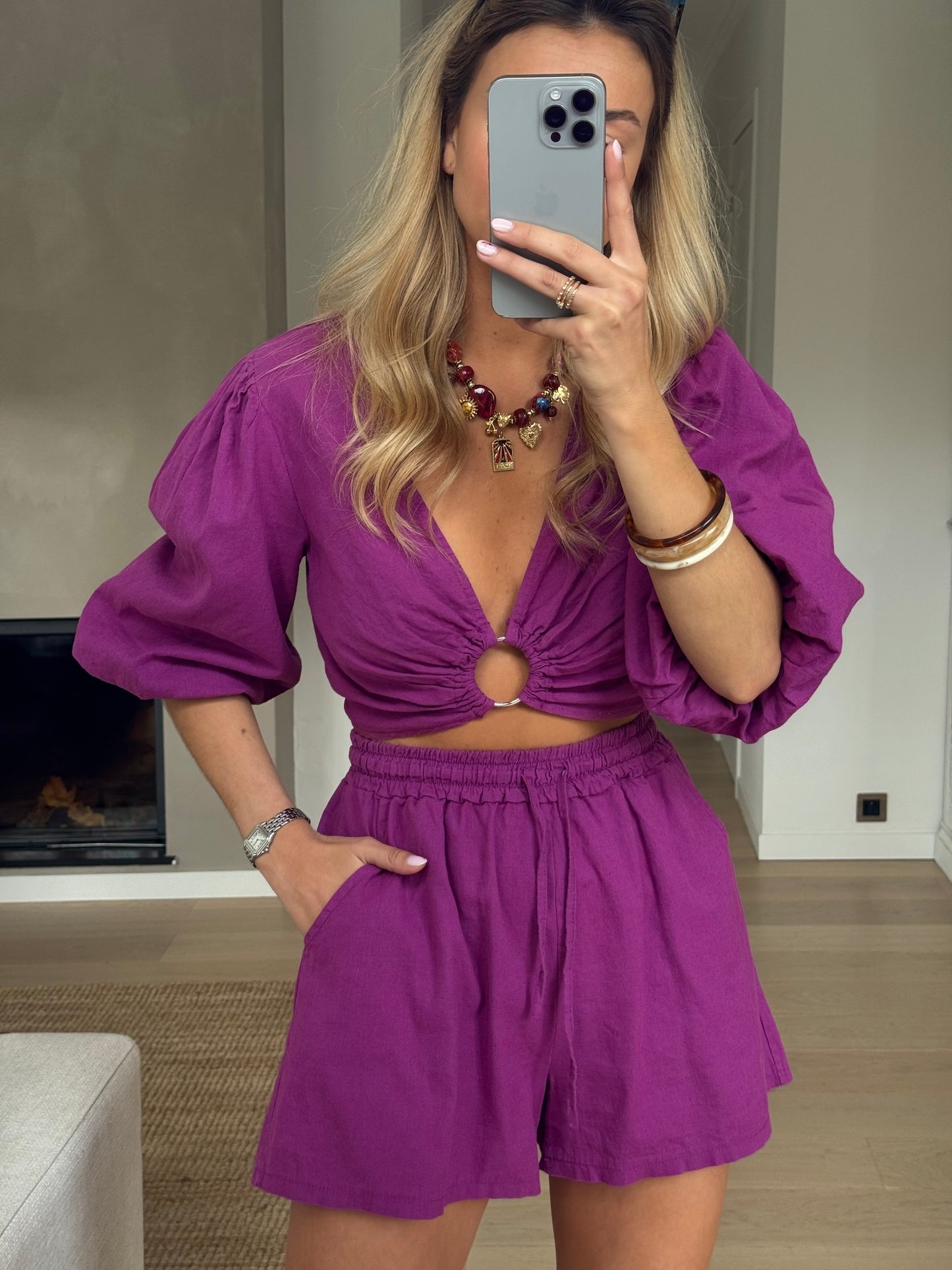 Mauve Enael Linen Shorts