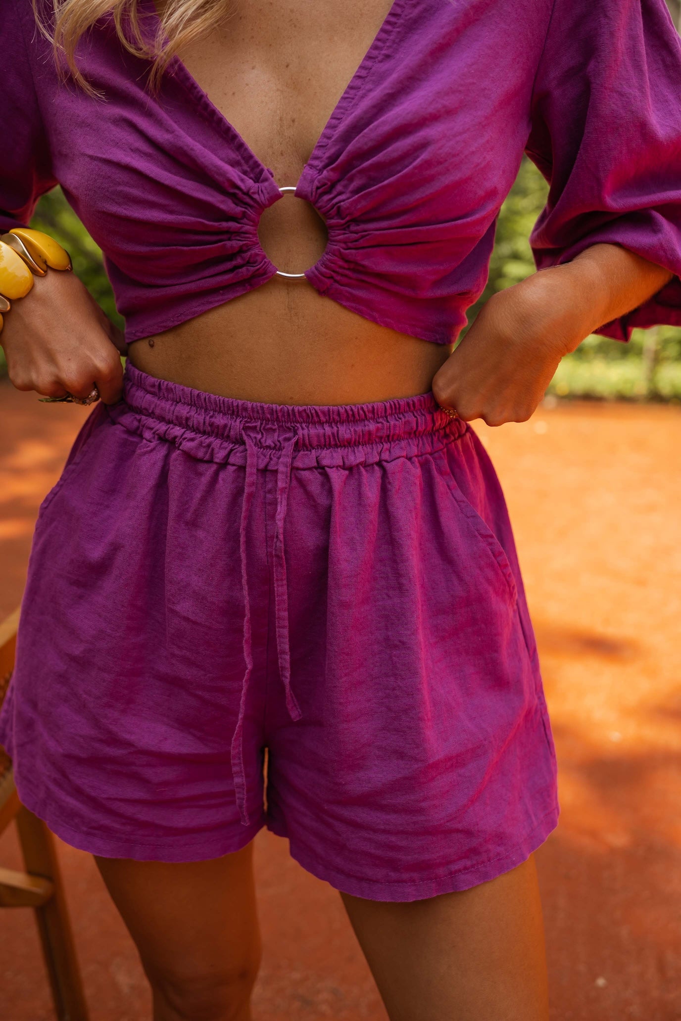 Mauve Enael Linen Shorts