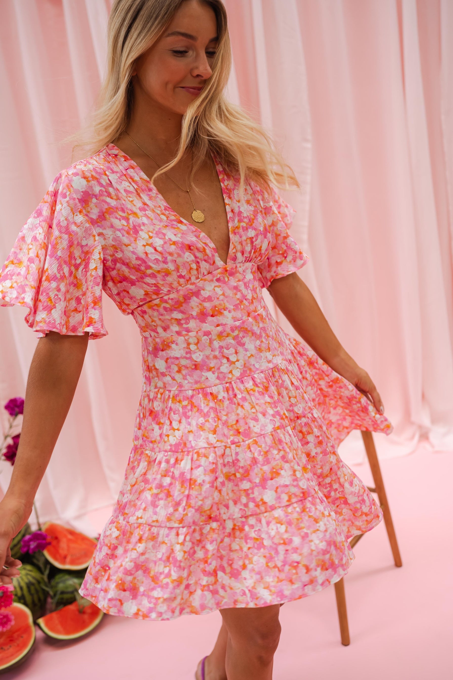 Pink Floral Doly Dress