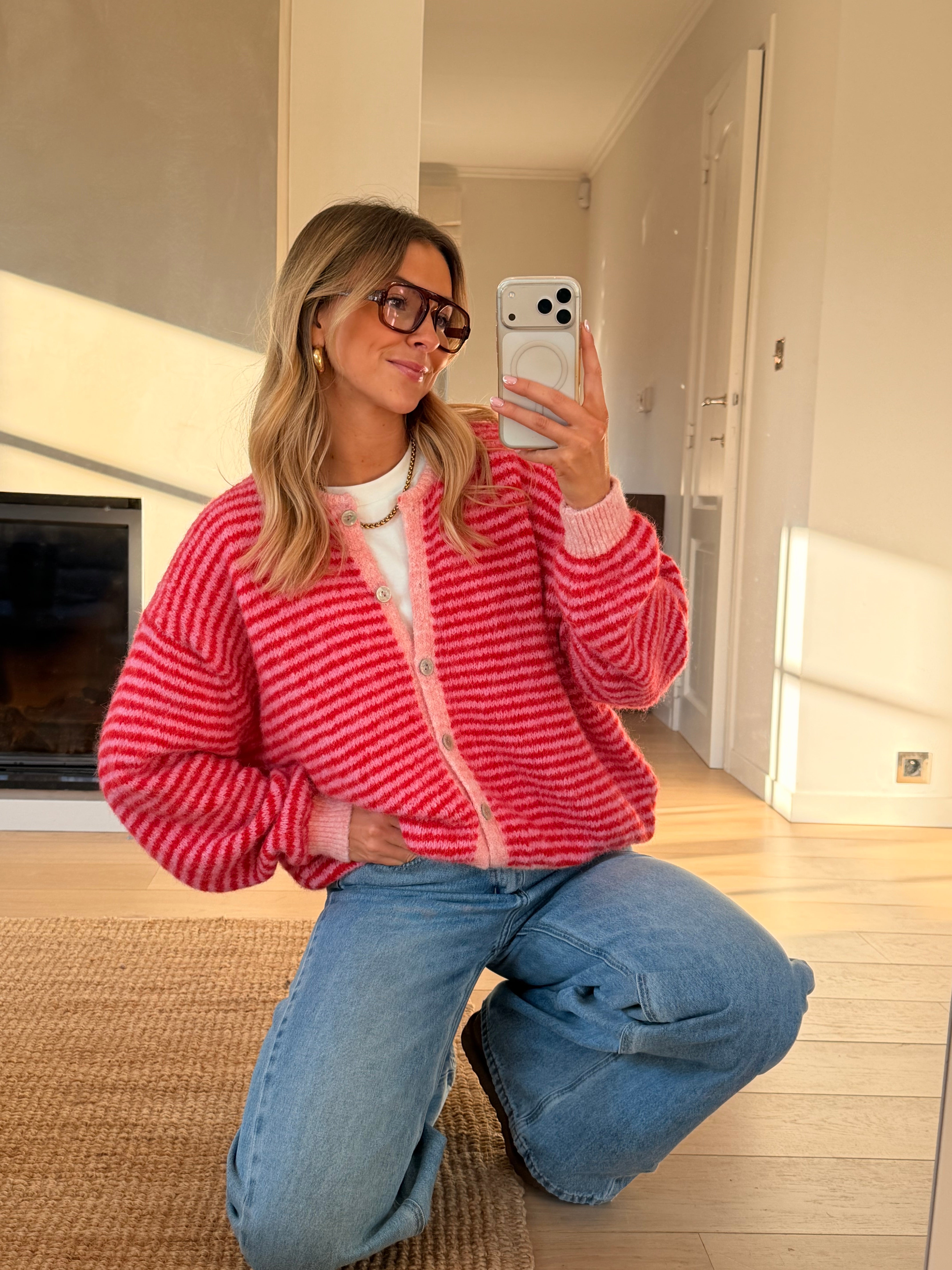 Pink and Red Striped Glad Cardigan