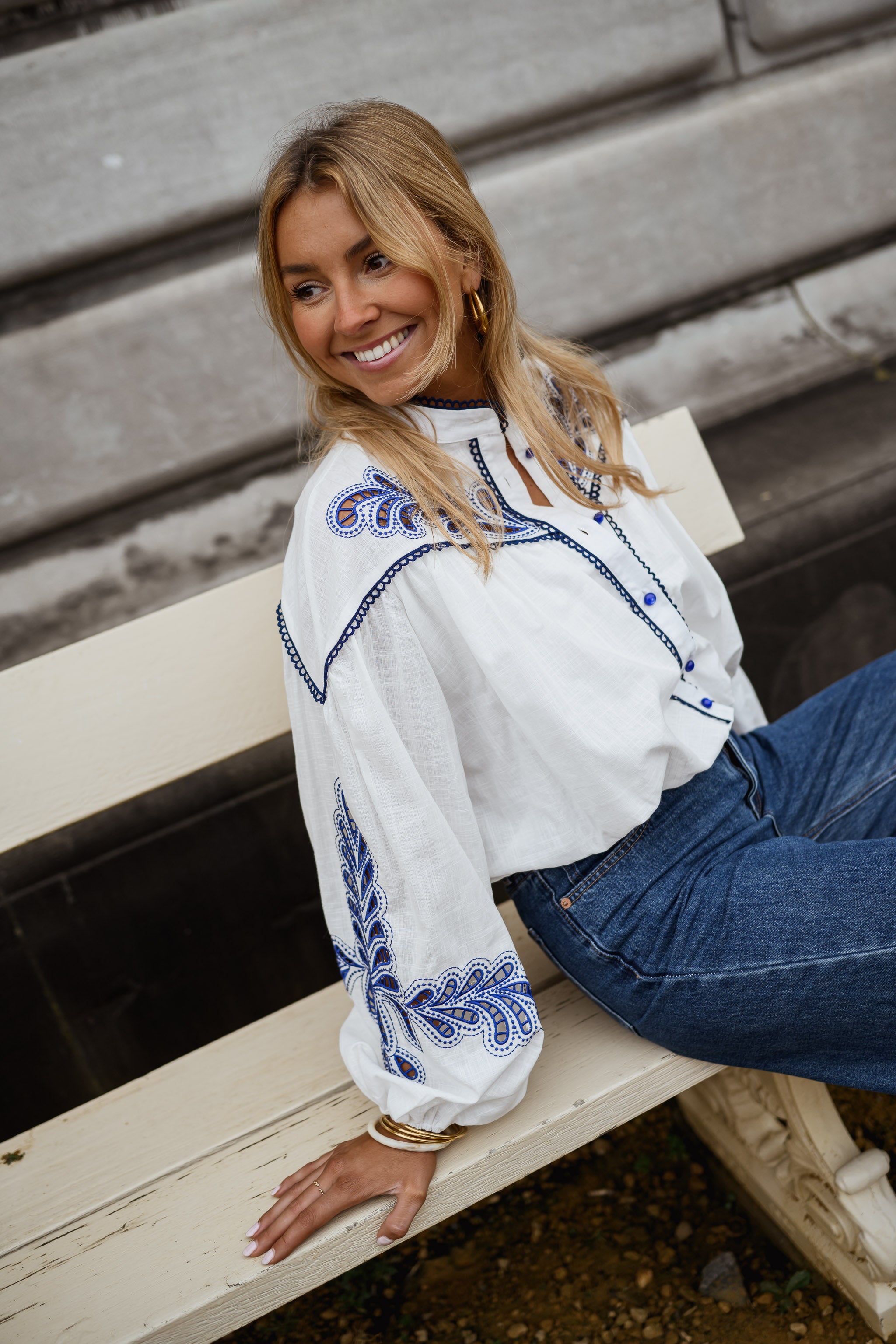 White and Blue Nadege Shirt