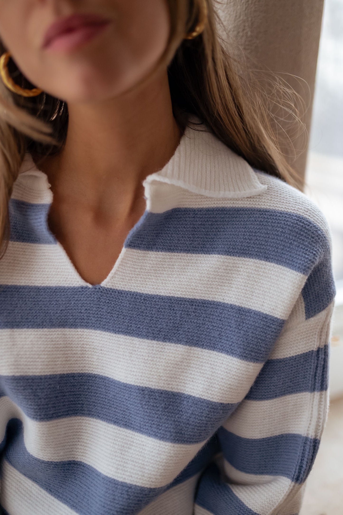 Blue And Ecru Conor Stripe Sweater