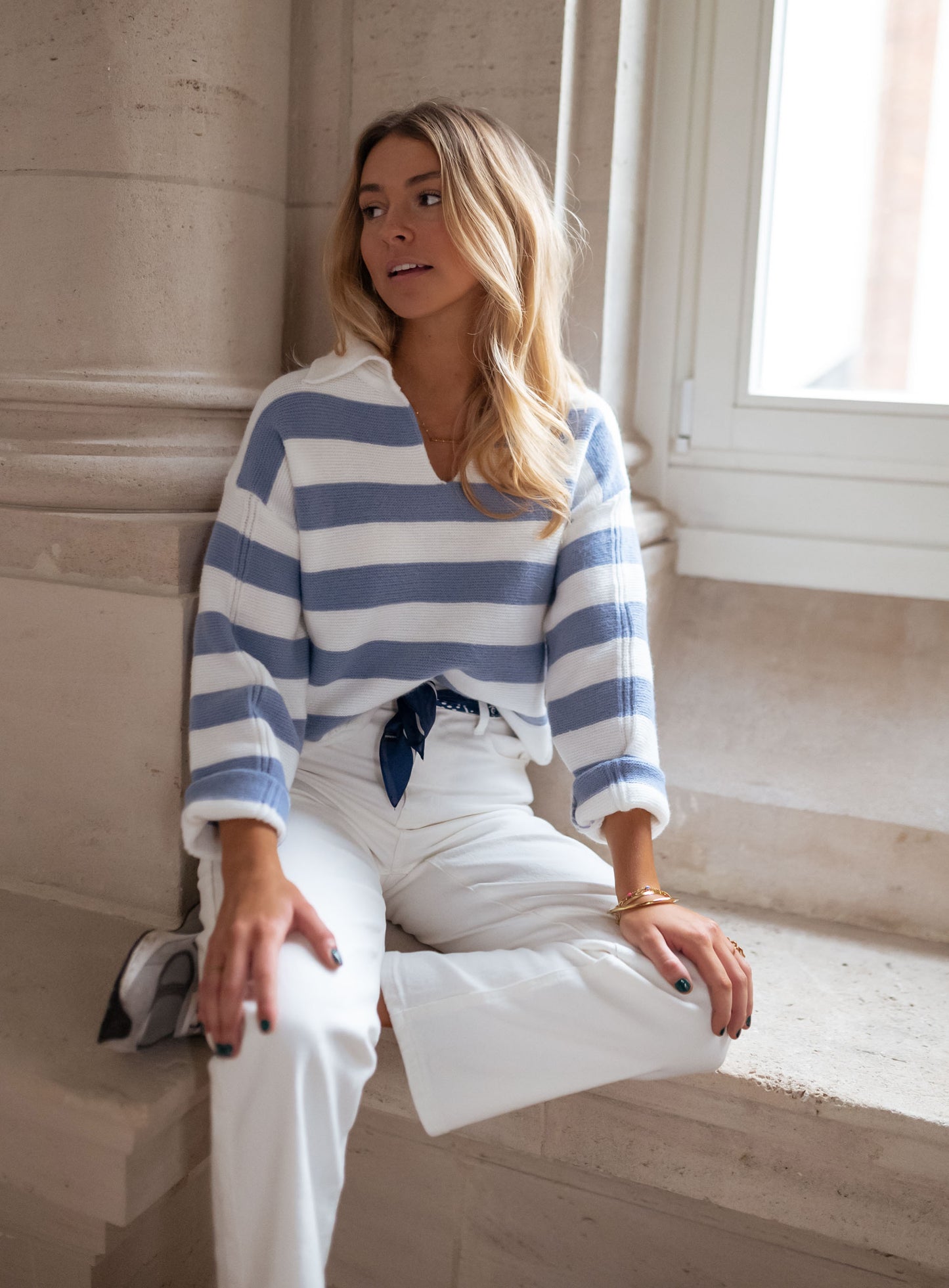 Blue And Ecru Conor Stripe Sweater